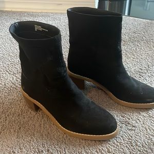 Black suede ankle boot small platform 2”heel